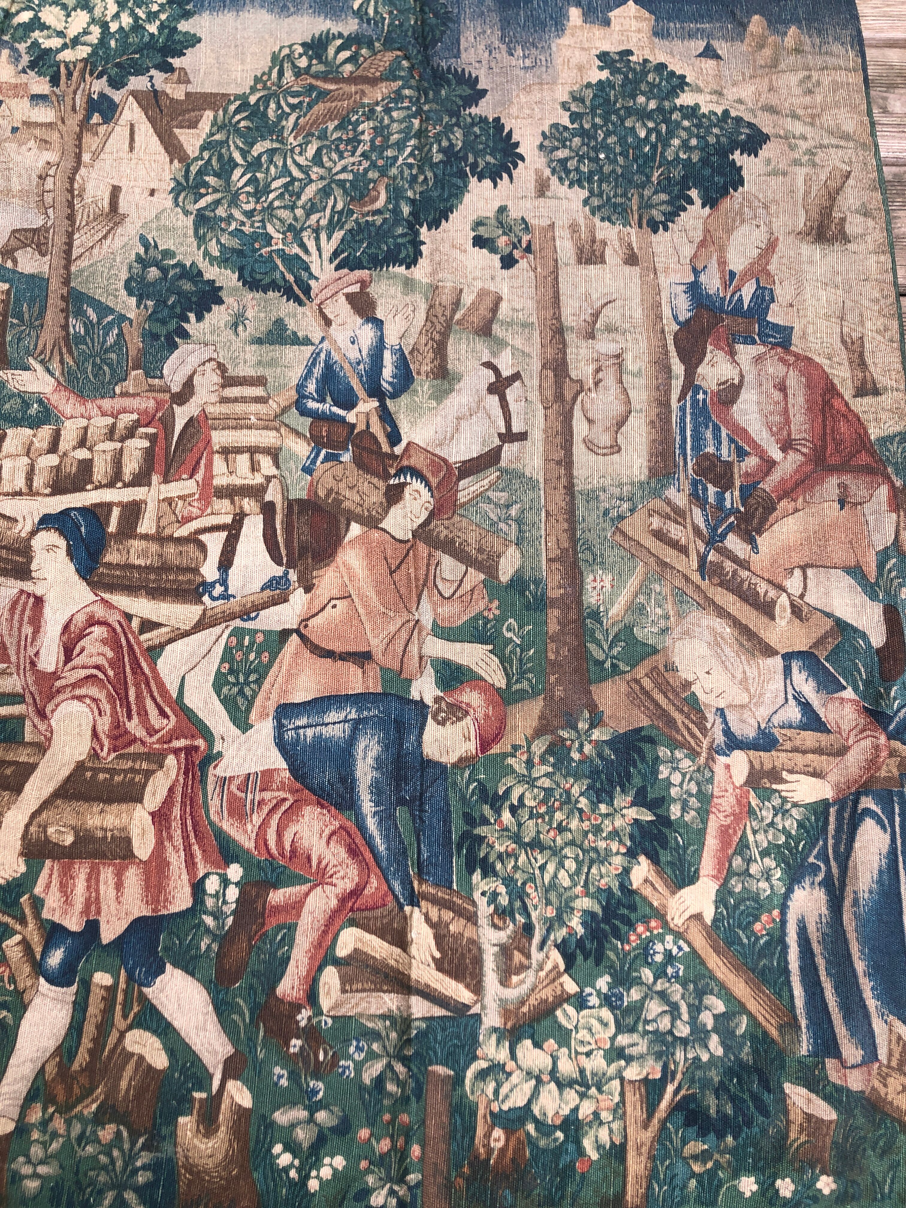 Old tapestry, medieval scene.