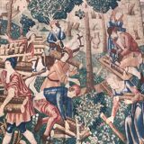 Old tapestry, medieval scene.
