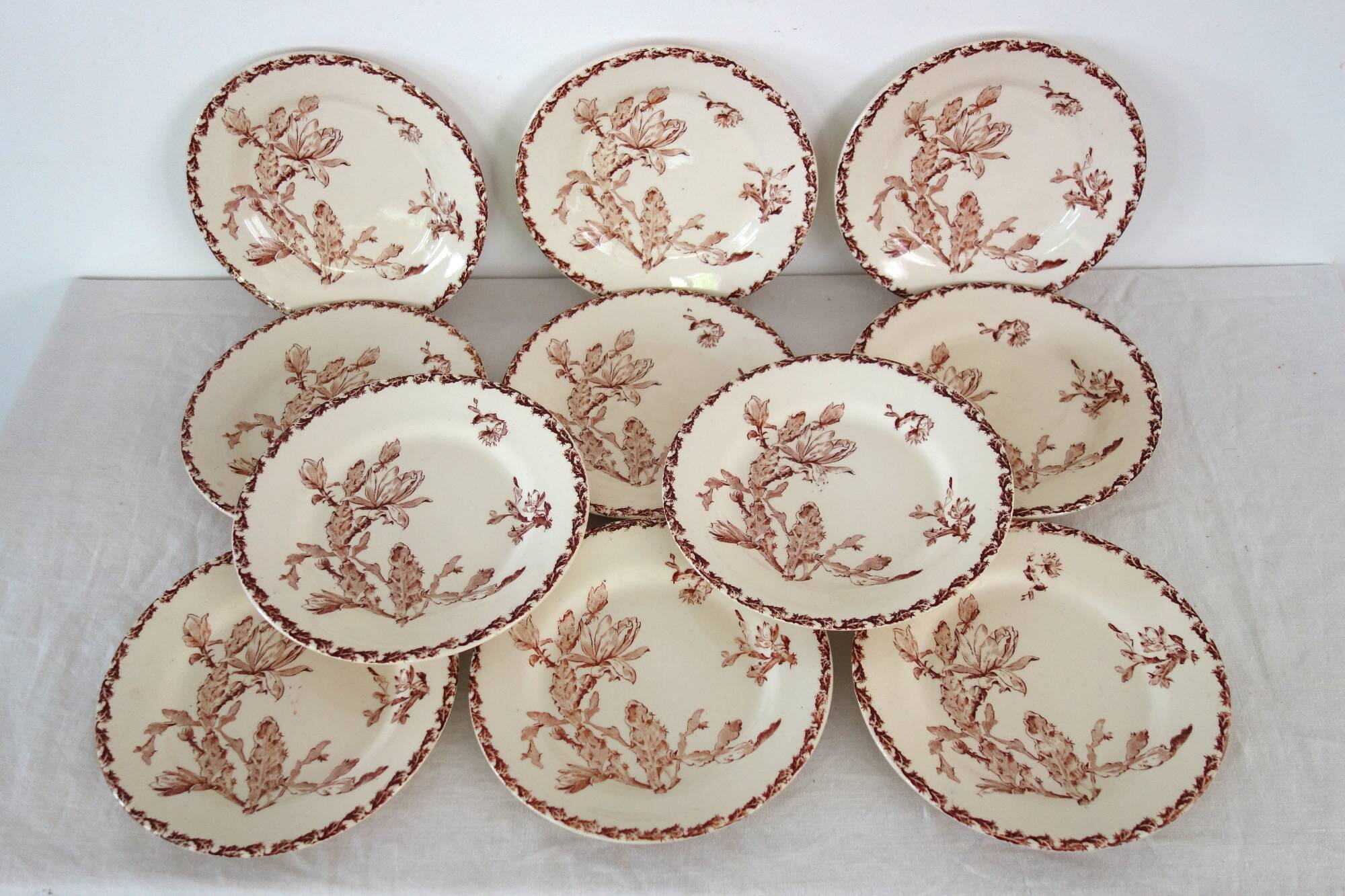 11 Gien plates in the Cactus pattern from around 1900.