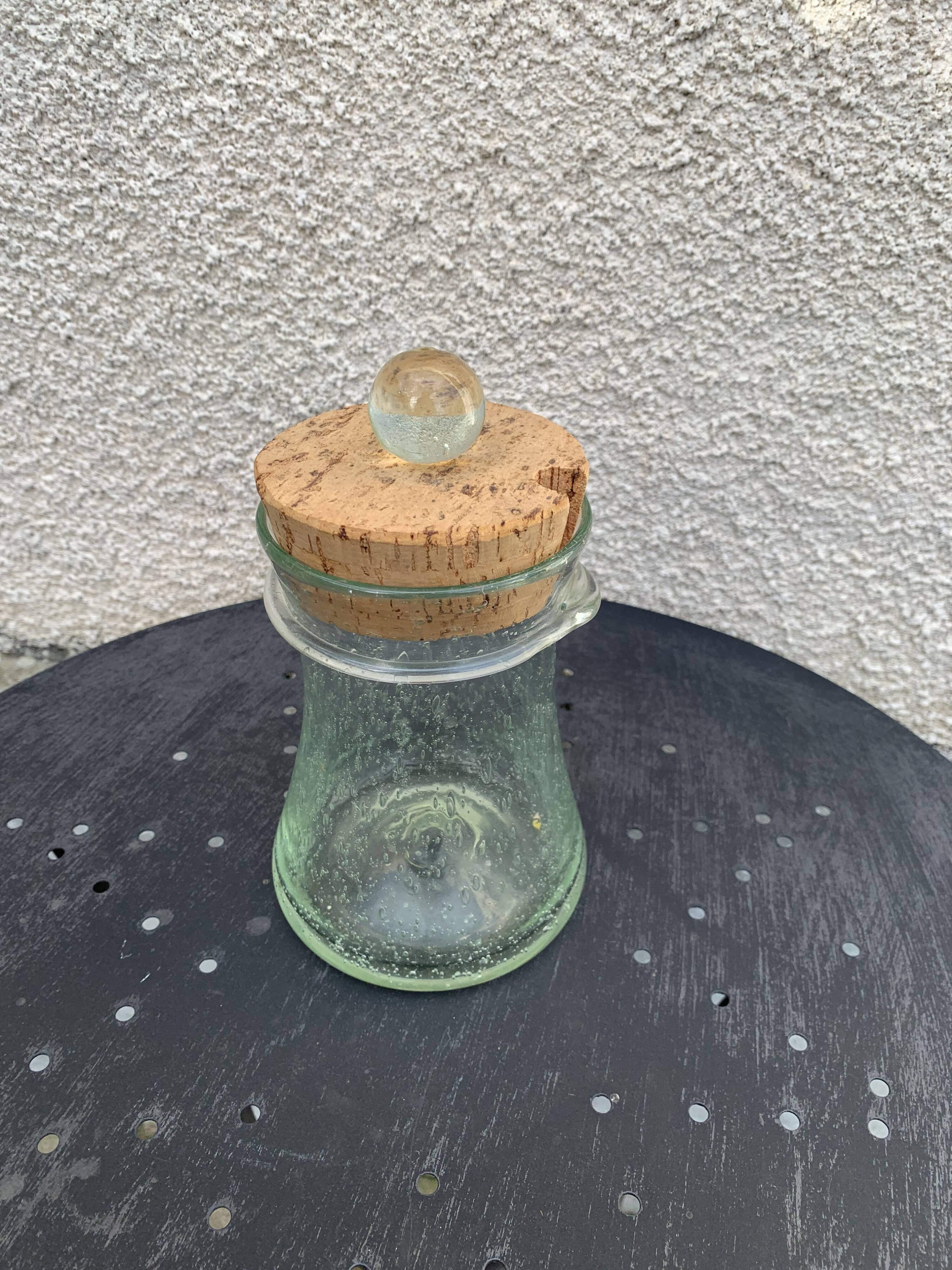 Olive or pickle jar in Biot bubble glass, hand-blown