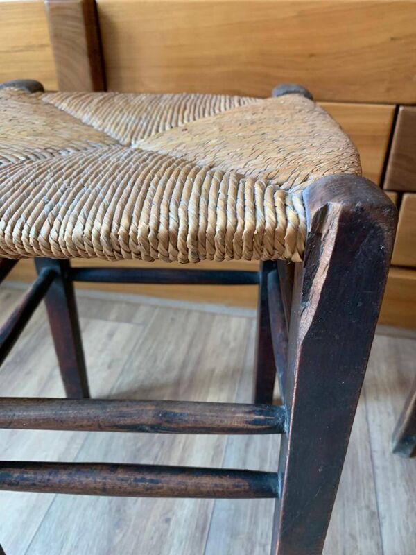 Paire de tabourets bois et paille