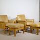 Mid-Century Camel Leather Armchairs with Ottomans, Set of 2, 1970s