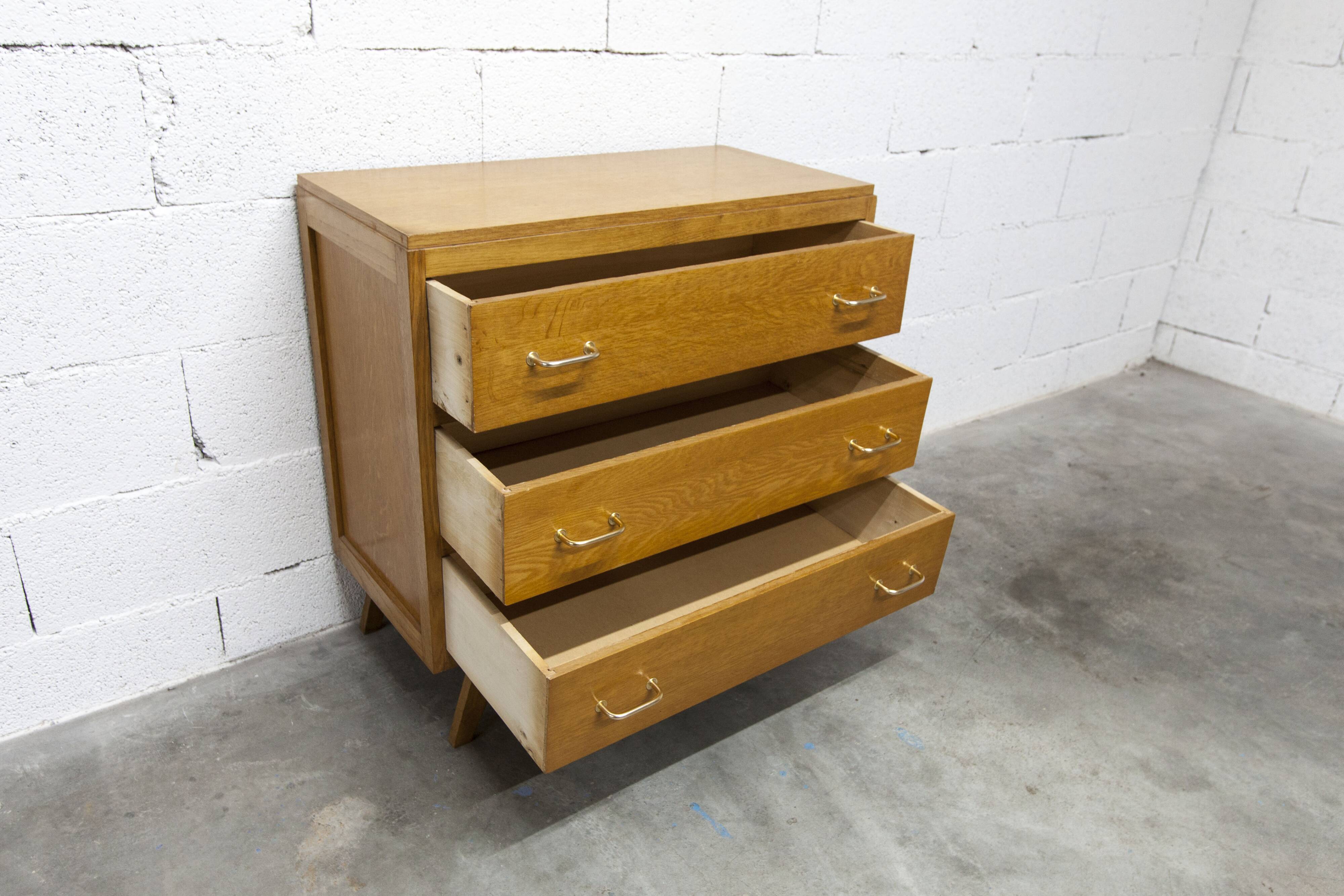 3-drawer chest with splayed legs, 1960s, honey color