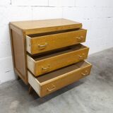 3-drawer chest with splayed legs, 1960s, honey color