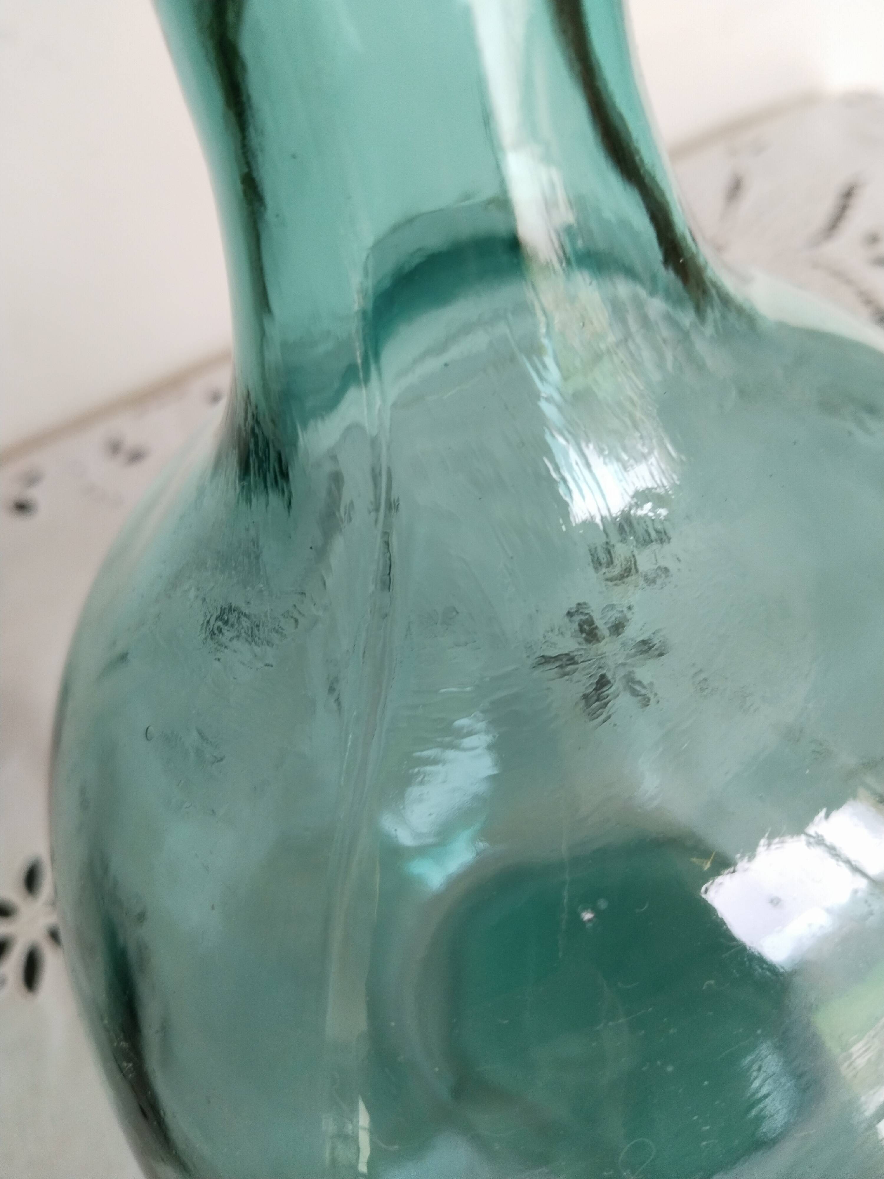 Blue-green demijohn carboy, vintage French, Viresa