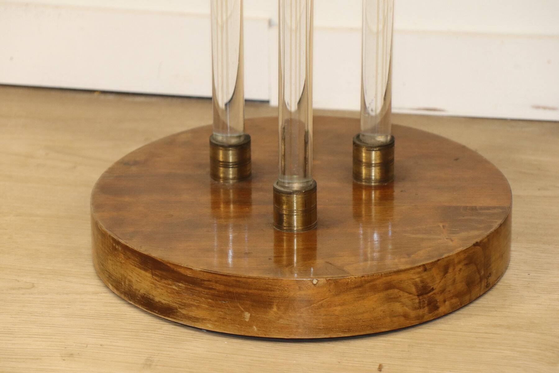 Art Deco side table in wood, brass and glass