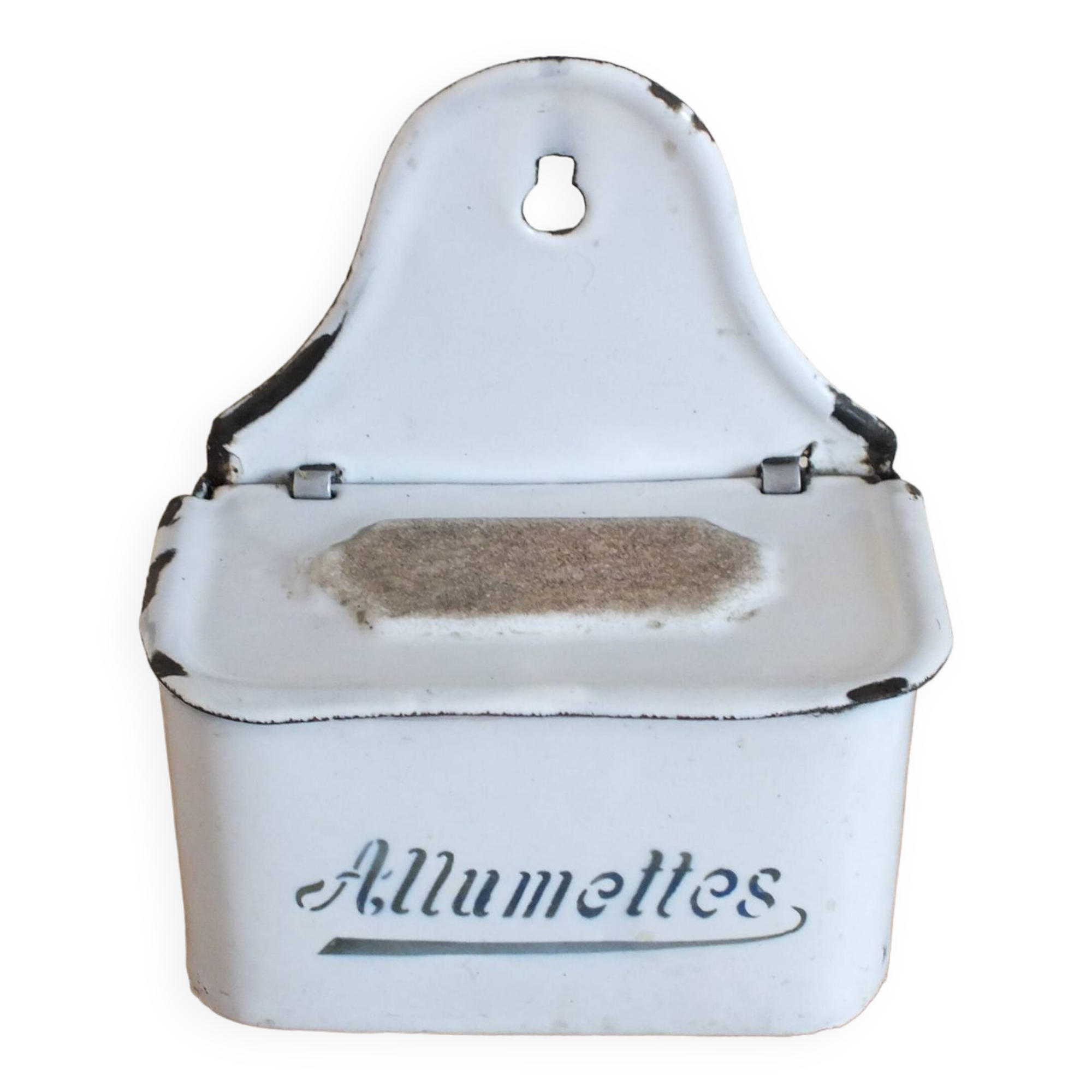 old matchbox in enameled sheet metal