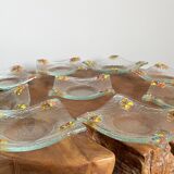 Supports ou assiettes de bougies chauffe-plat en verre d'art, verre fondu aux couleurs vives de l'arc-en-ciel