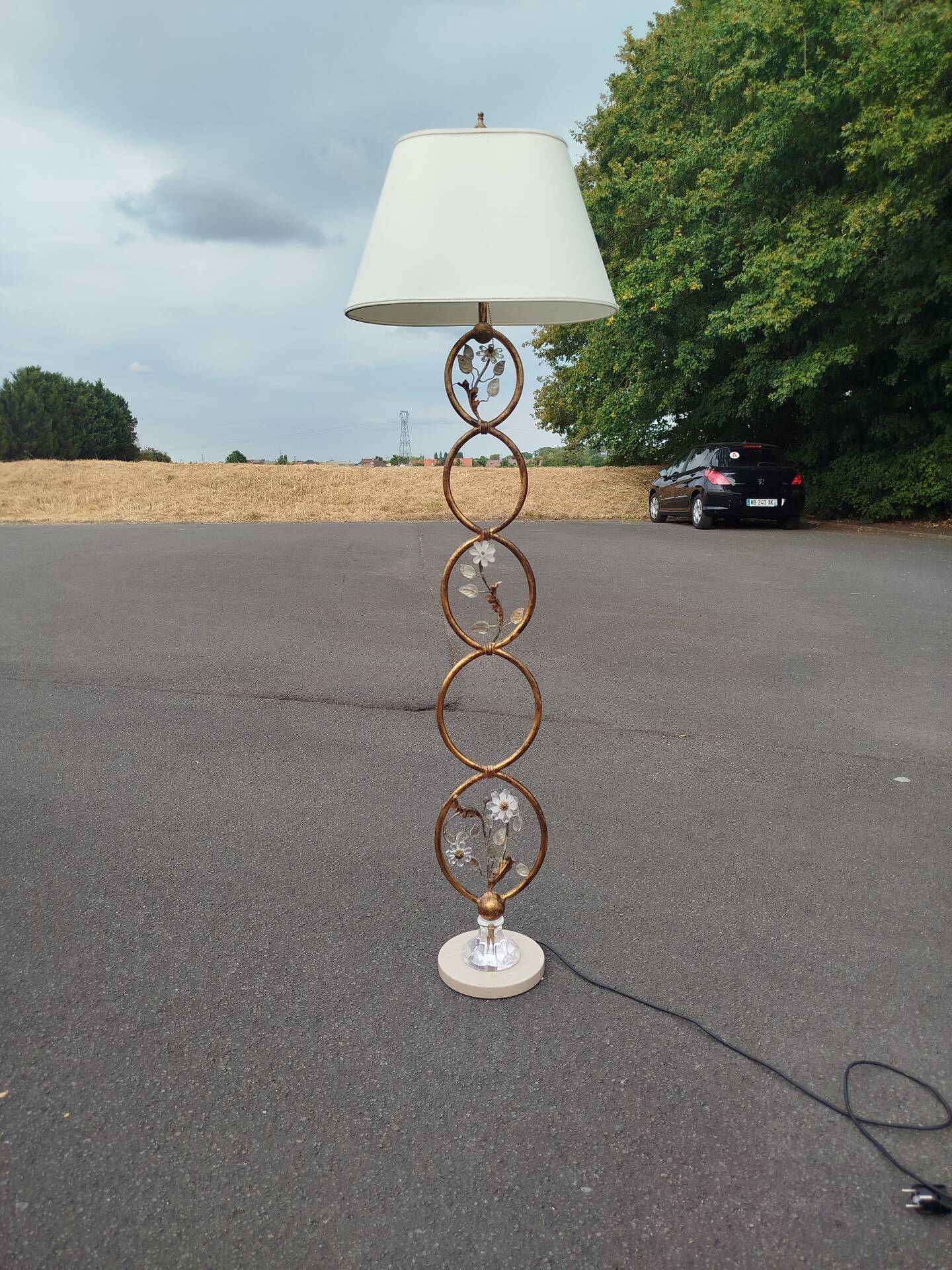 Lampadaire Vintage Banci Firenze en Fer Forgé Doré et Cristal, 1970