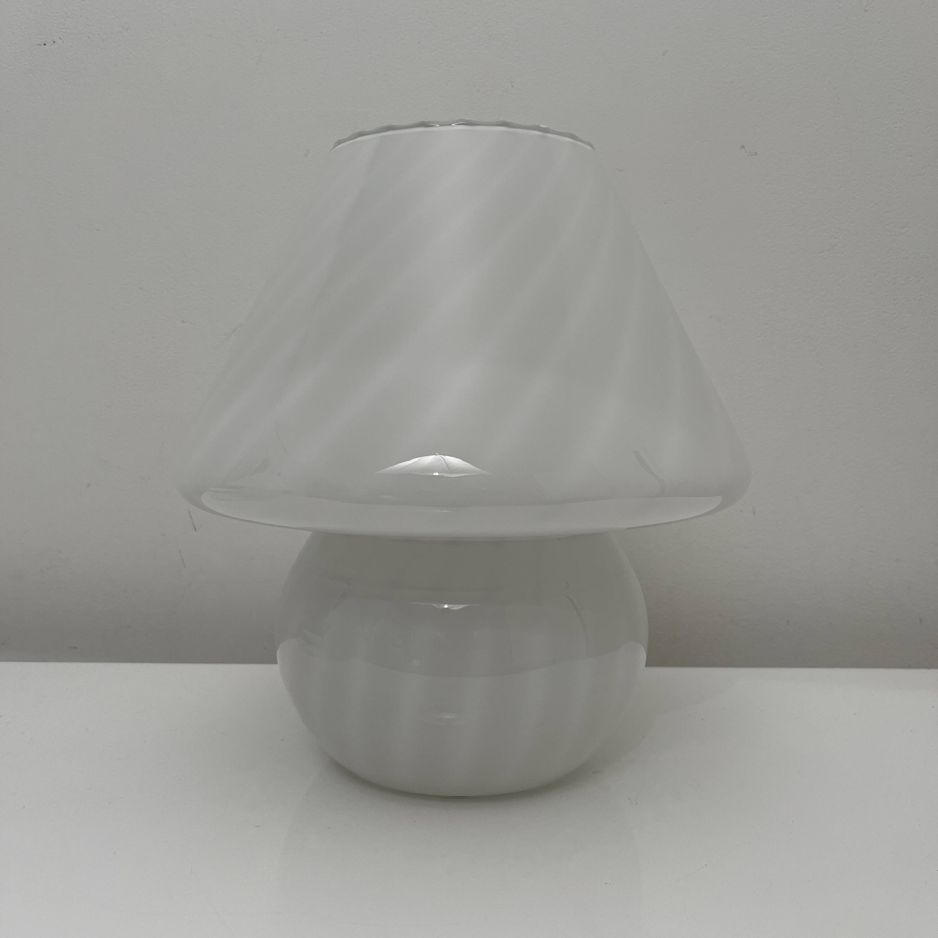 Vintage Murano Italy mushroom lamp with glossy white spiral decoration