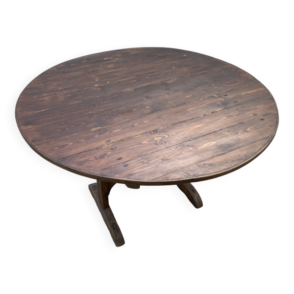 Table de vigneron ronde ancienne à plateau basculant