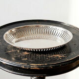 Oval openwork bread basket in silver-plated metal, vintage 1950s-70s.
