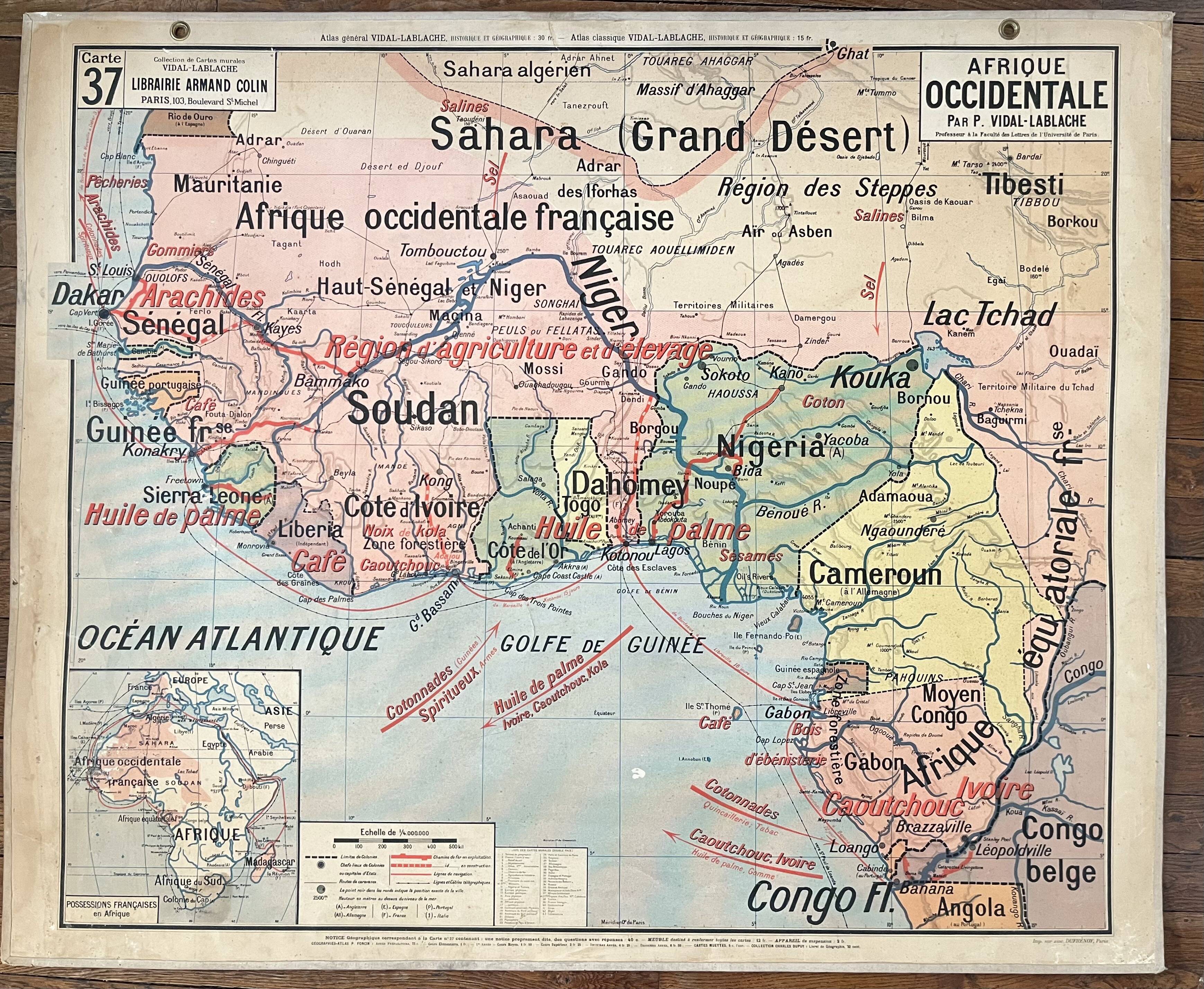 Old school map Vidal-Lablache 37, T10, 1914 - West Africa