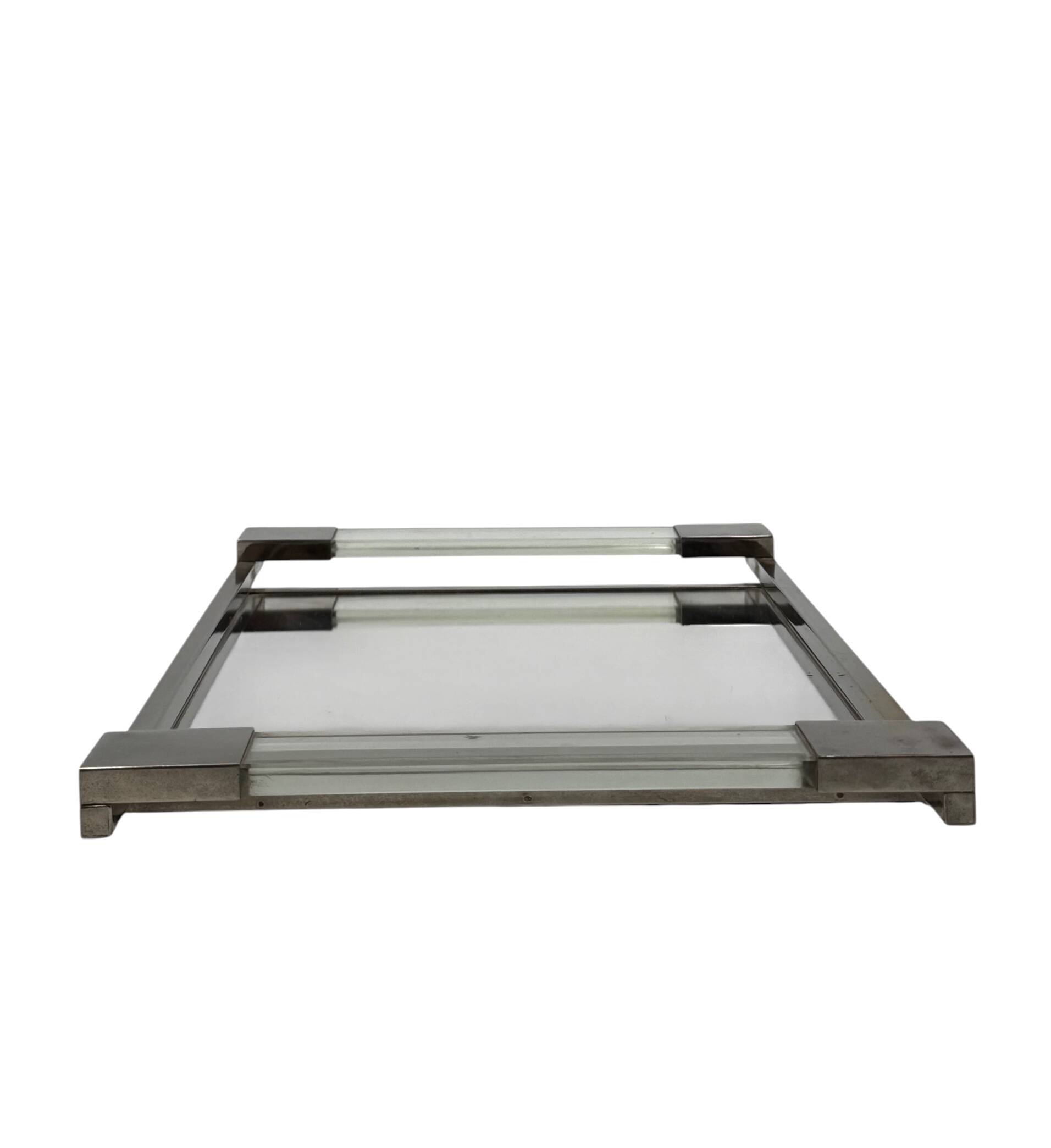 Jacques Adnet, Modernist lucite mirrored tray, Maison Adnet, France 1950