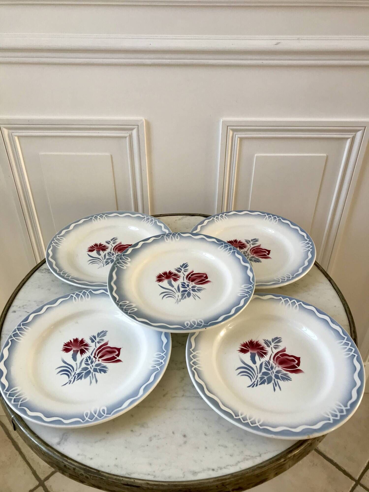 set of 5 Digoin Sarreguemines flat plates model Juliette / Nina Rosa 50s
