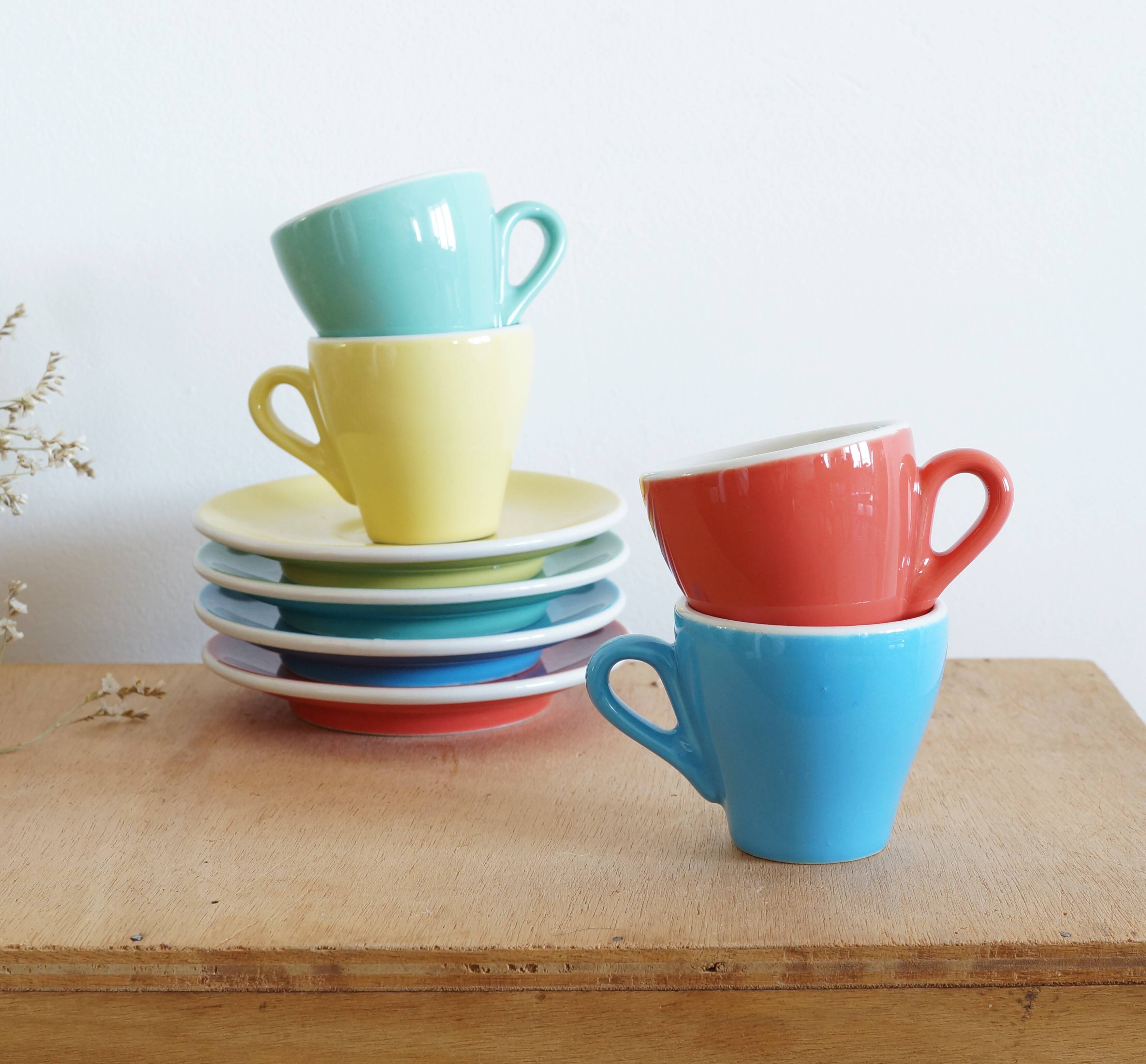 Ensemble de 4 tasses à espresso et soucoupes Cafés Richard