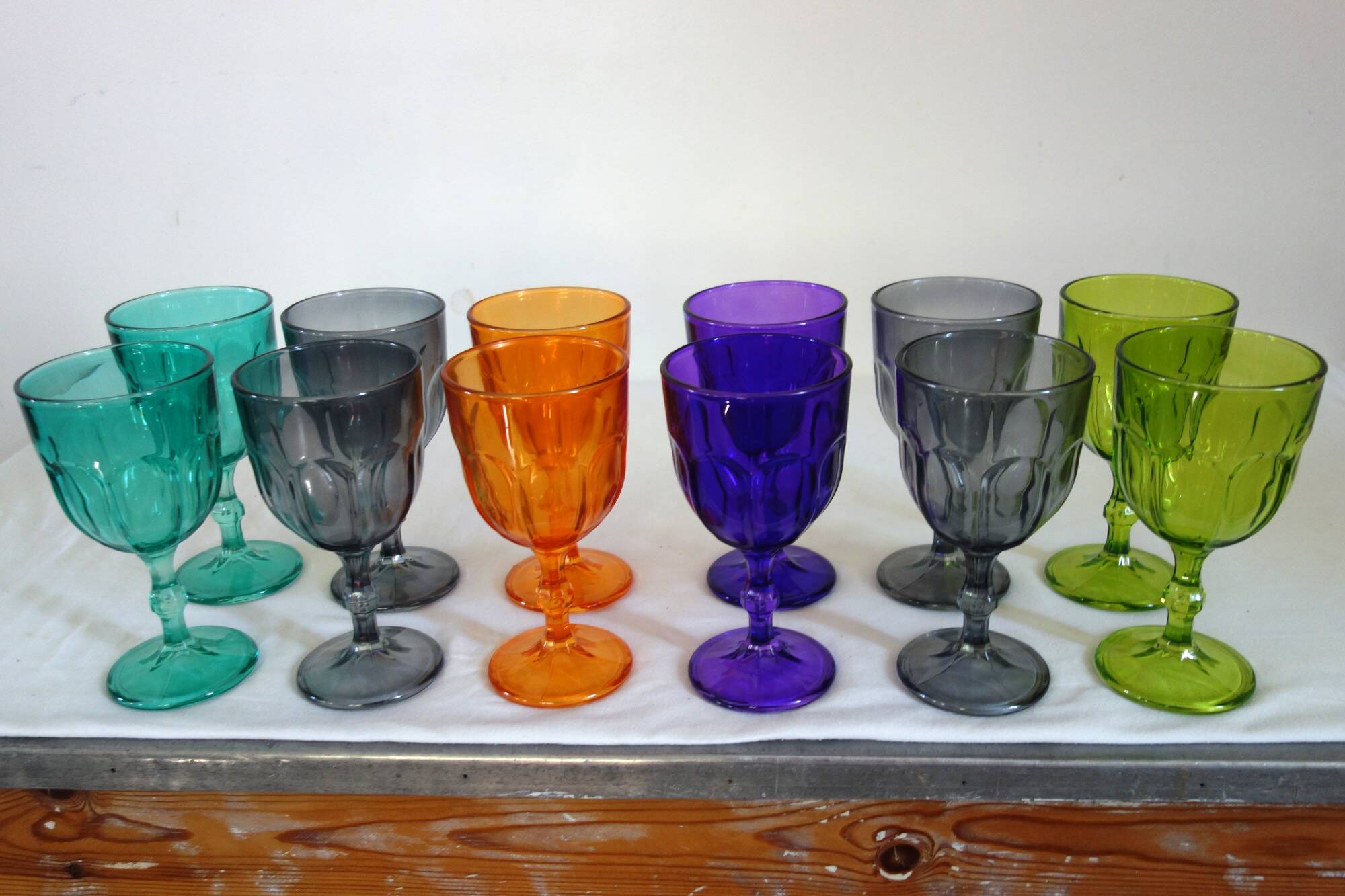 12 large vintage colored glasses