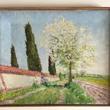 Oil on canvas "Chemin du Vexin" by P. Carrere. 1952