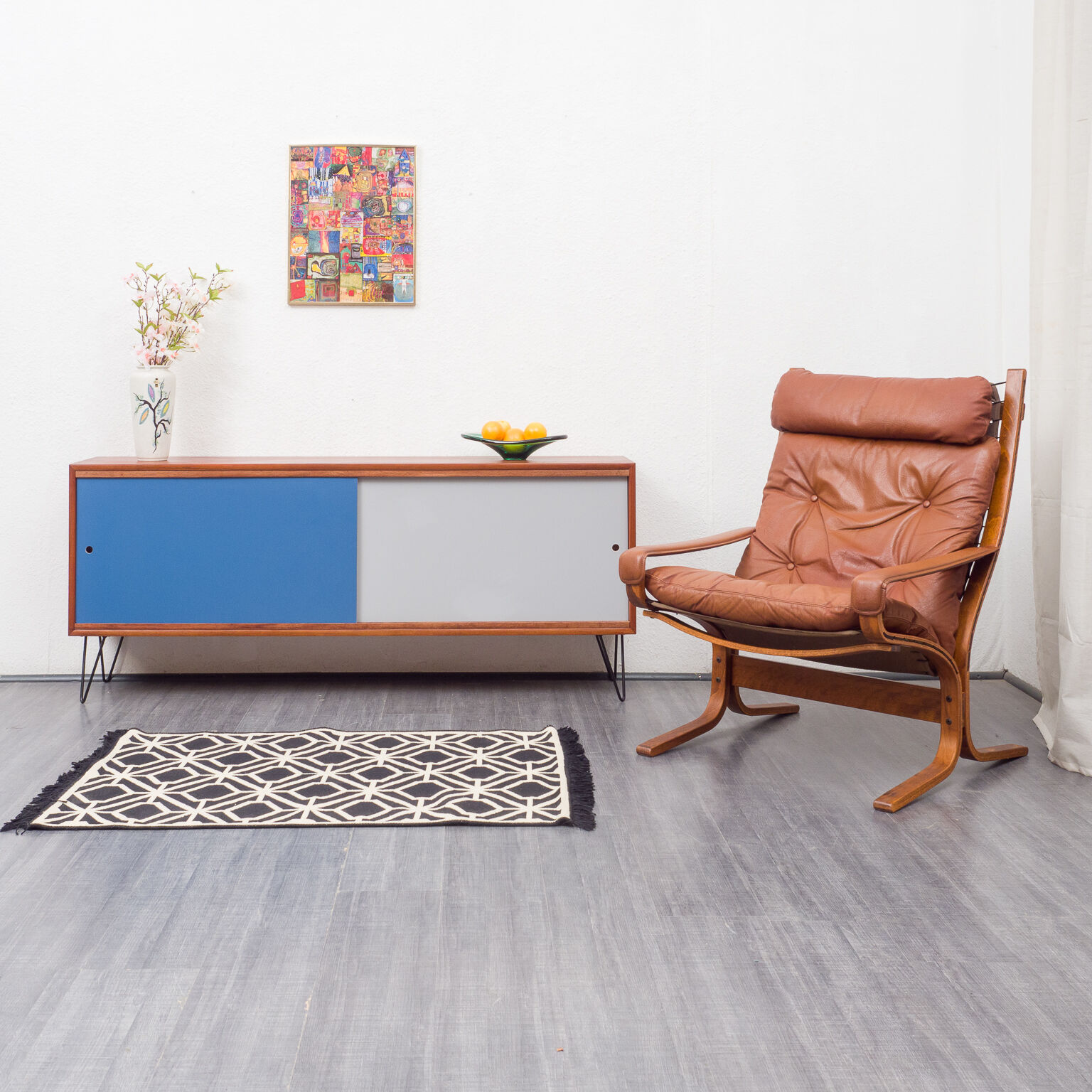 Fauteuil scandinave, cuir et bois