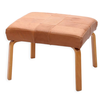 Danish design footstool covered with patchwork leather 1980