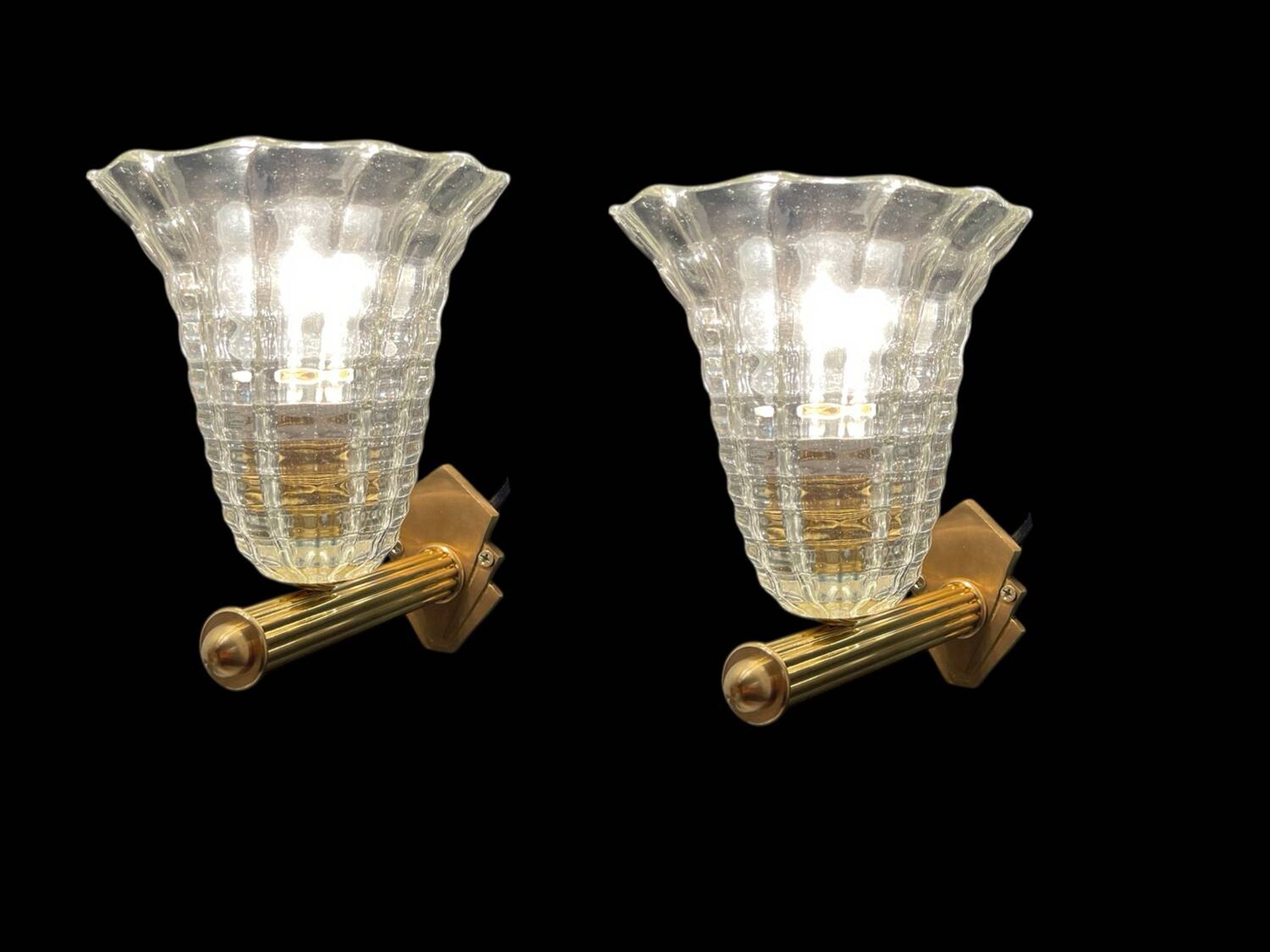 Murano Glass Brass Wall Sconces Set of 2 1980’s