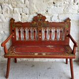Banc folklorique en bois peint - Europe de l'Est probablement Hongrie - début 20e