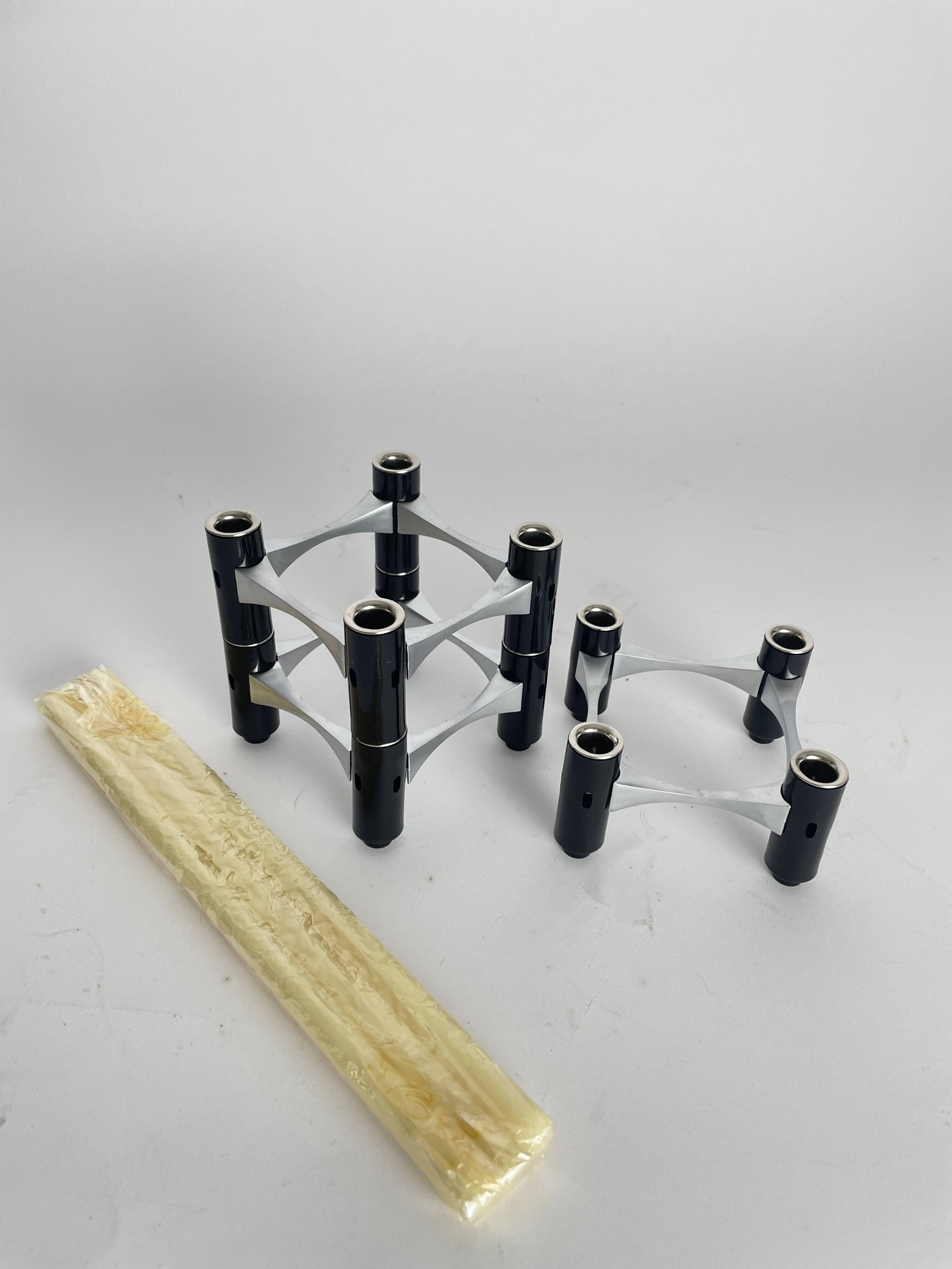 Vintage BMF Modular Candle Holder Black & Silver, Original Box + 12 candles