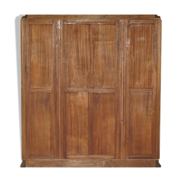 Triple bank Art Deco wardrobe in burr maple with mirror door, circa 1920.