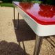 Table "floating" Space age 1970 Red Glass and Dove Tail - 140x80cm