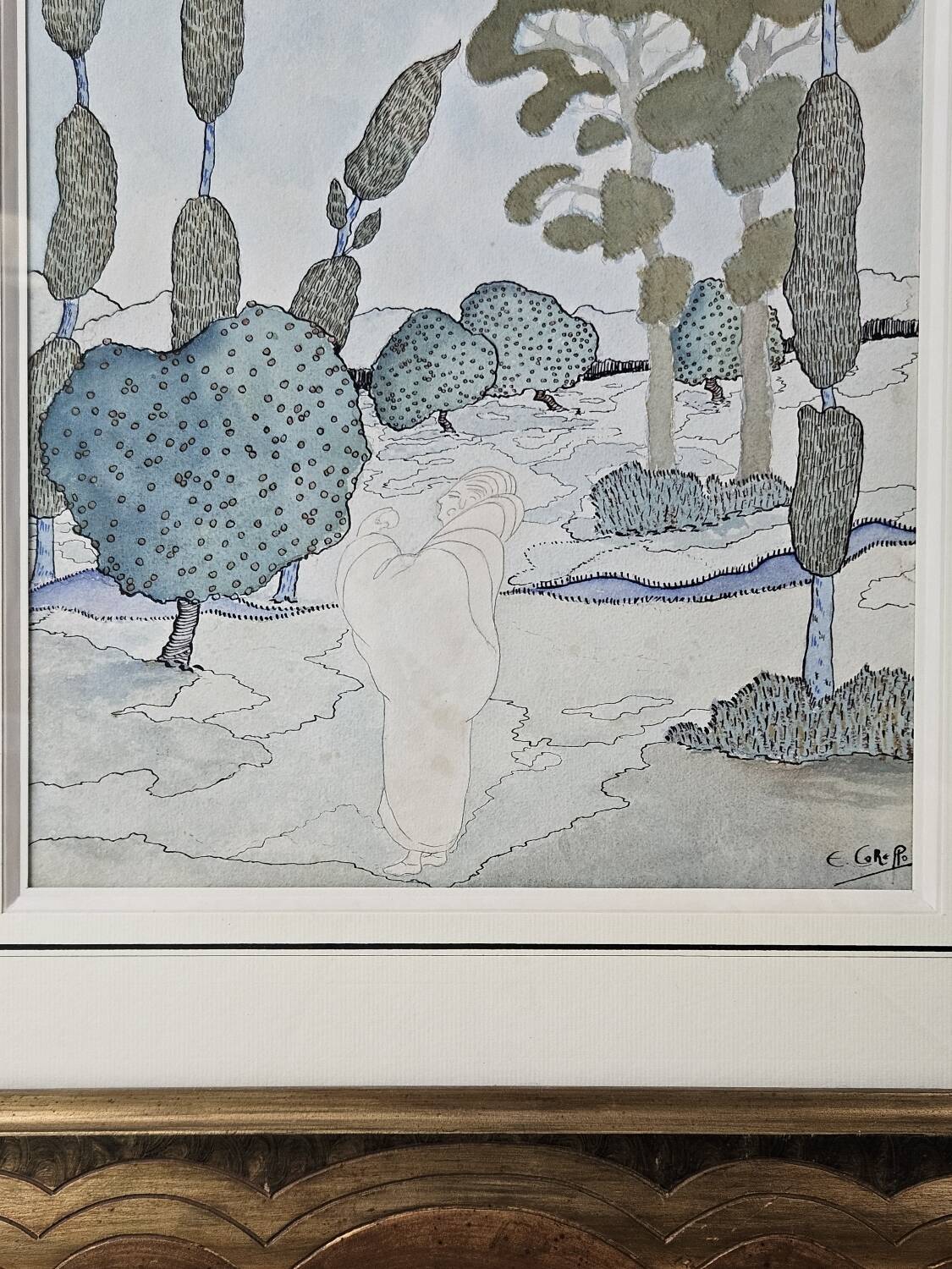 Symbolist watercolour in a beautiful frame