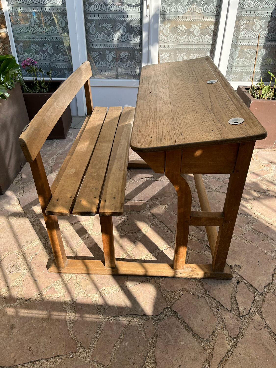 Old wooden schoolboy desk