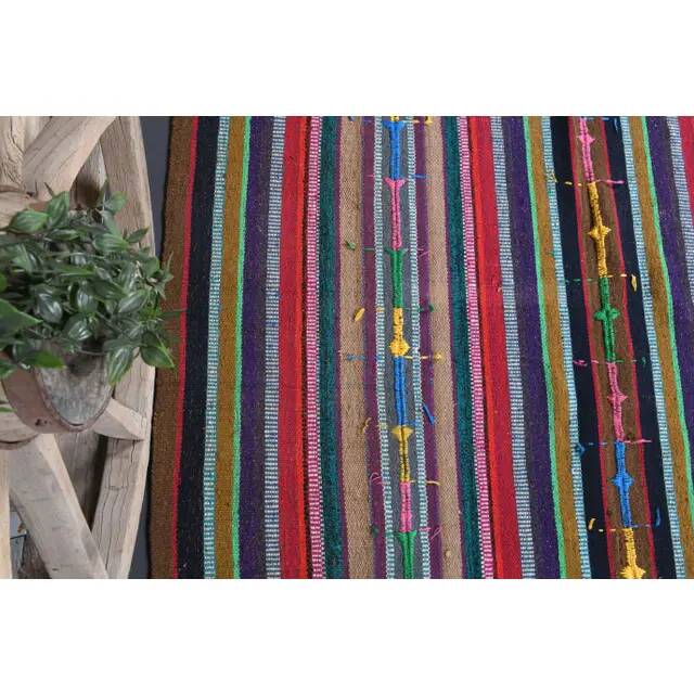 Vintage Turkish Hand-Knotted Wool Cotton Pink Kilim Area Rug 170x245
