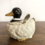Duck in barbotine, sugar pot or zoomorphic mustard