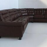 Scandinavian brown leather corner sofa 1970s
