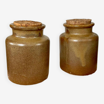 Set of two vintage stoneware mustard pots
