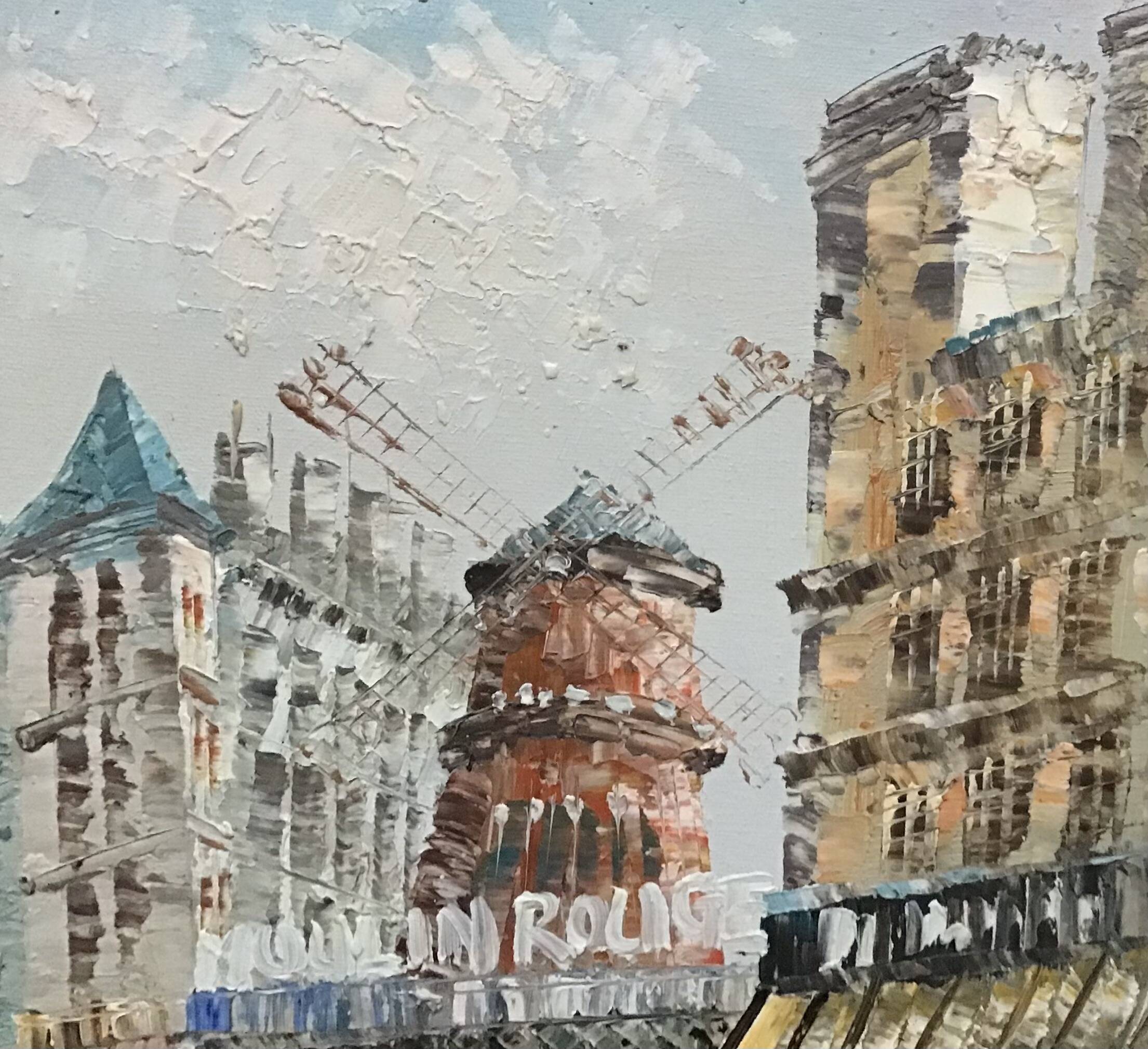 The Moulin Rouge seen from Boulevard Clichy Oil on canvas signed Burnett