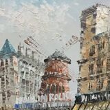 The Moulin Rouge seen from Boulevard Clichy Oil on canvas signed Burnett