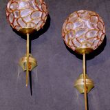 Paire d'appliques, globe en verre ambré texturé de Murano, Doria Leuchten, milieu du 20e siècle