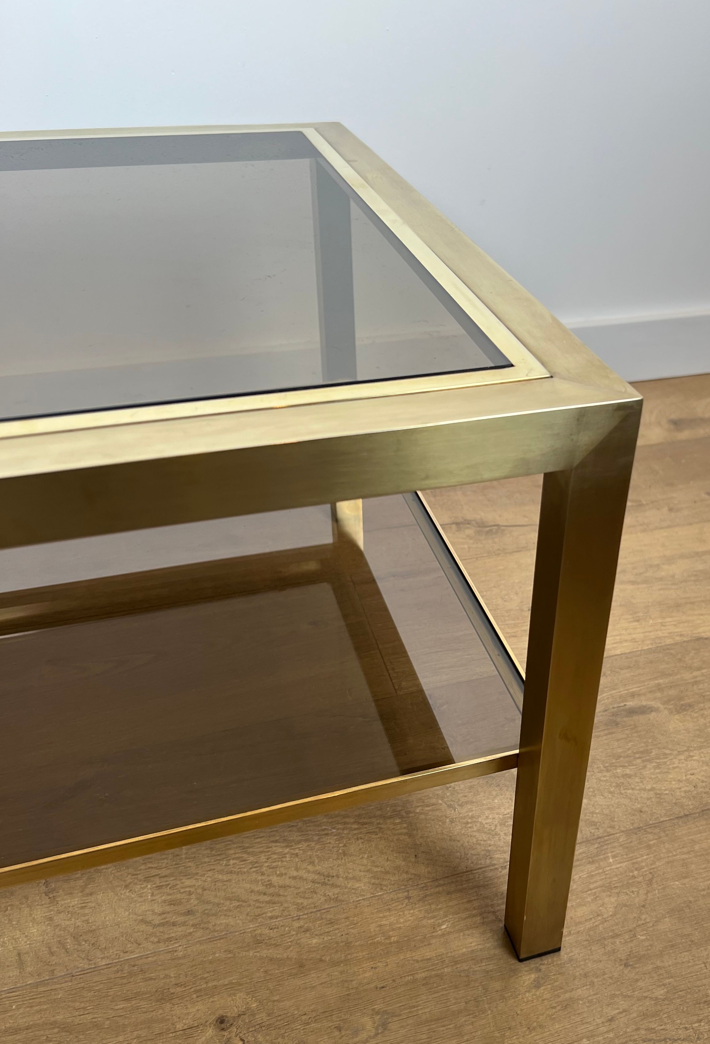 Pair of large square brass side tables