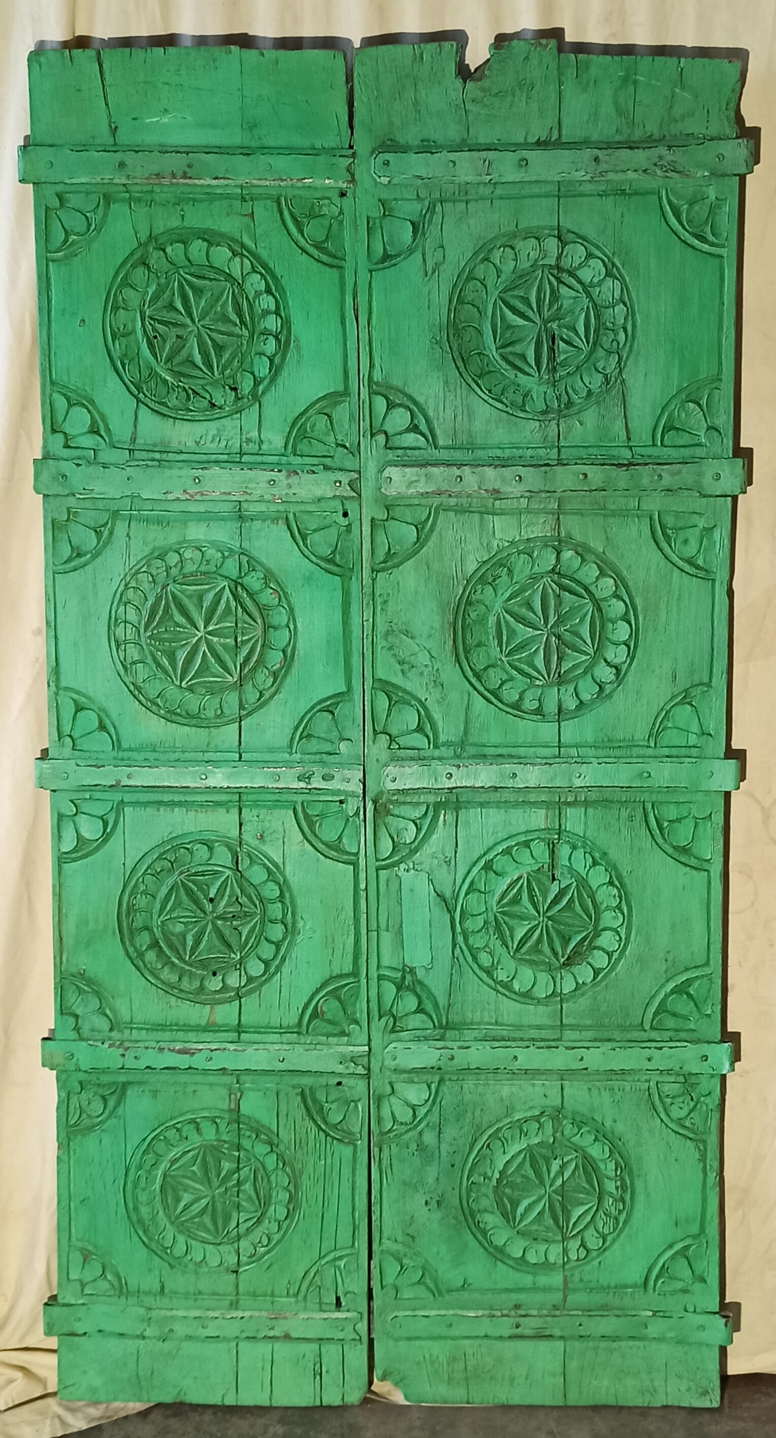 Old green wooden door