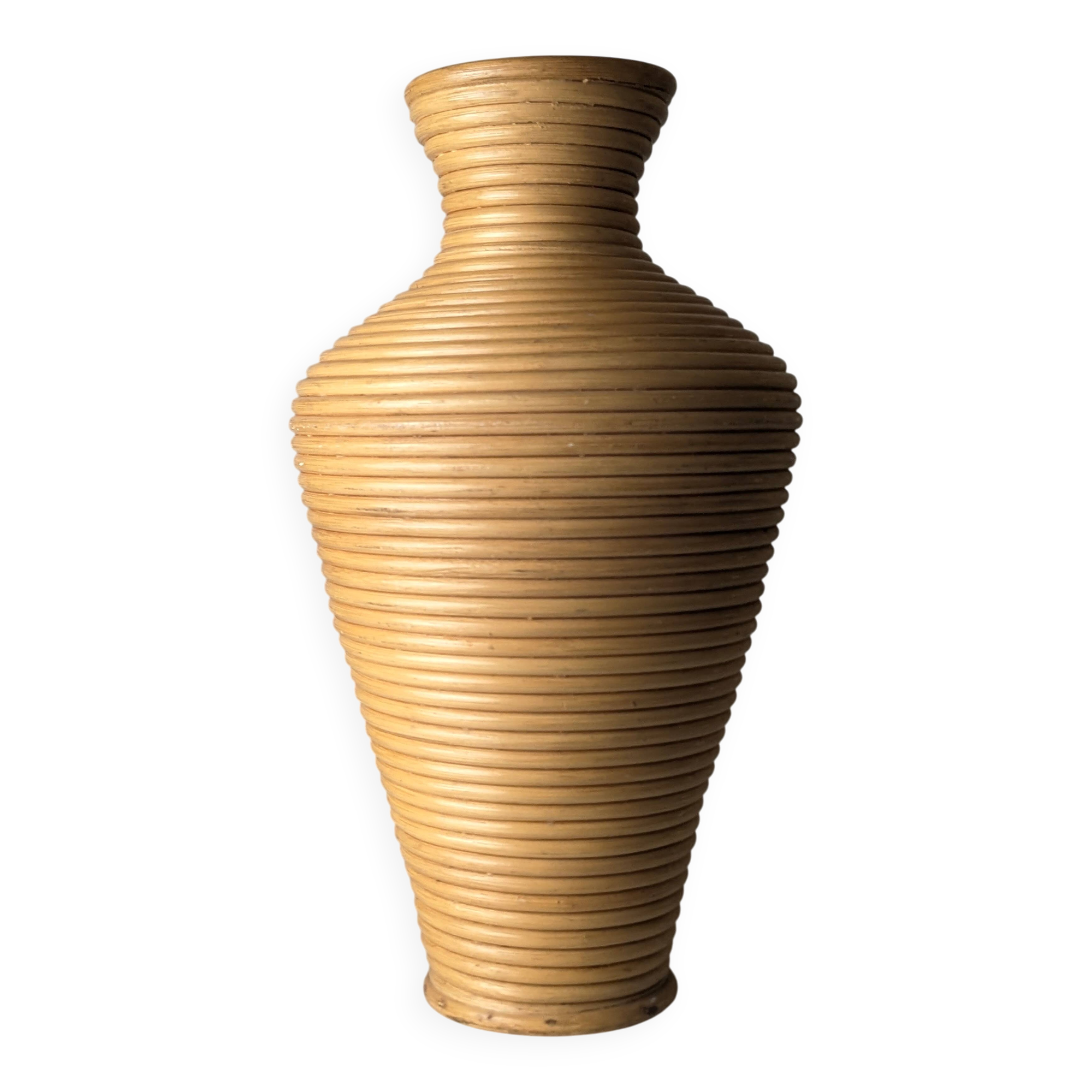 Grand vase de sol en rotin tressé, années 1970