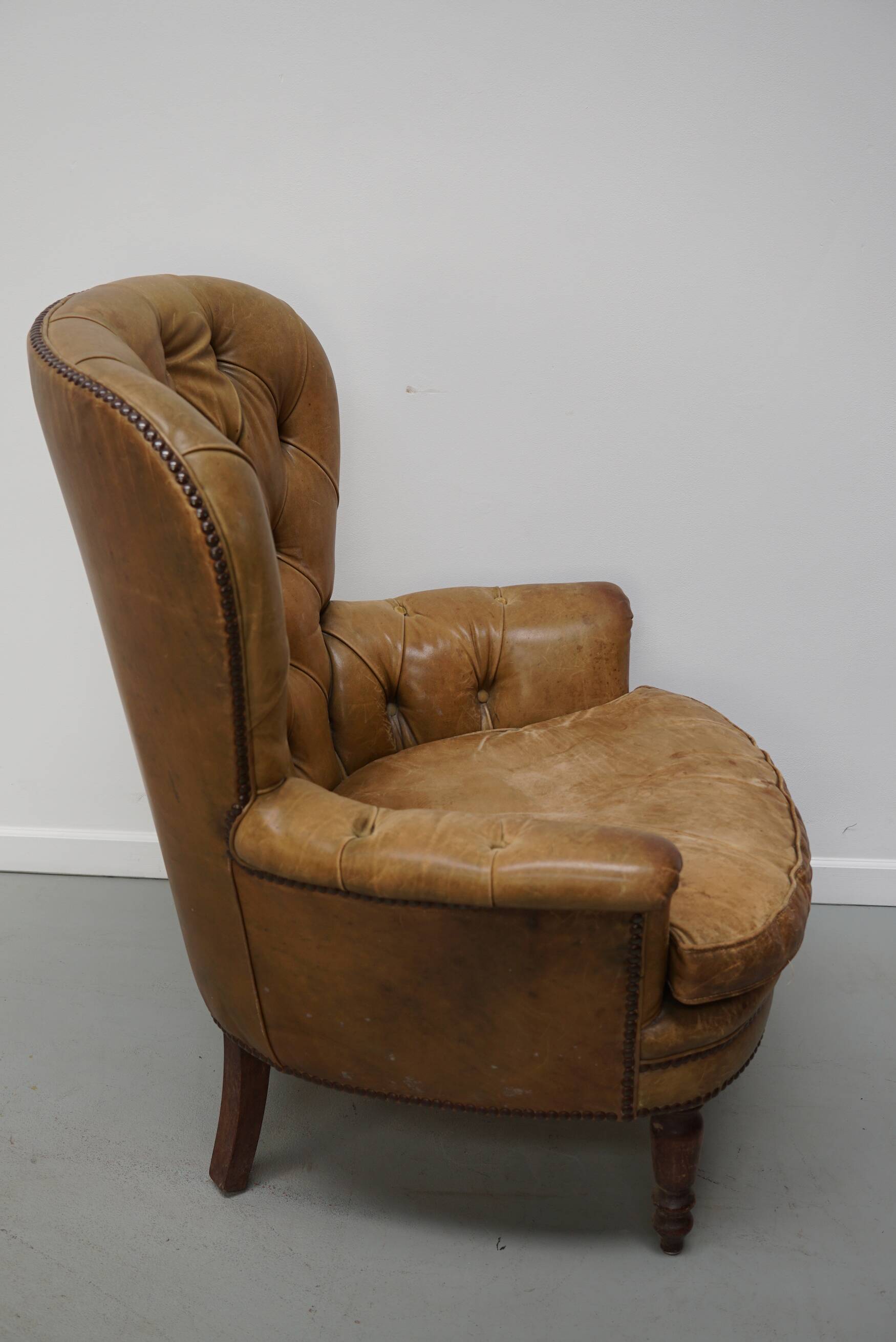 Vintage Dutch Club Chair in Cognac Colored Leather