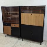 Vintage 1960s Secretary and Display Cabinet Set with Compass Design Legs