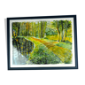 Chemin forestier sur le lac - aquarelle, crayonné et touches d'huile sur papier