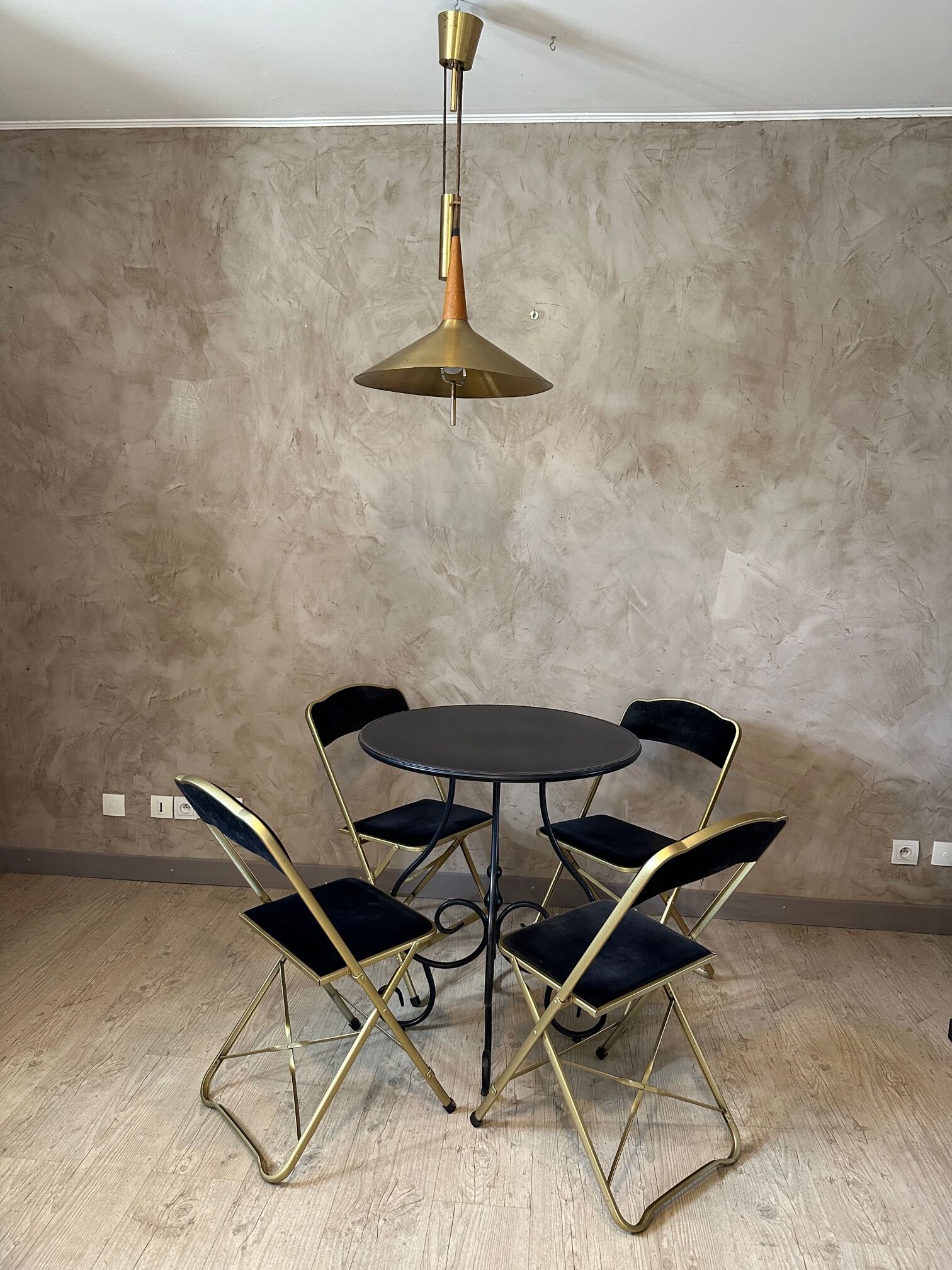 4 velvet and brass chairs