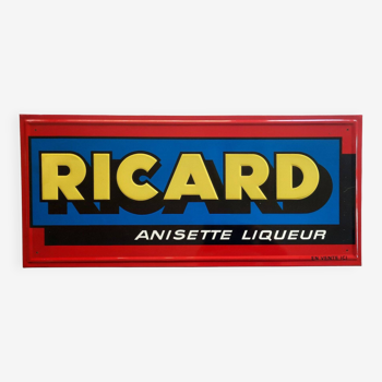 Old ricard anisette liqueur sheet metal plate 49x22cm 70's
