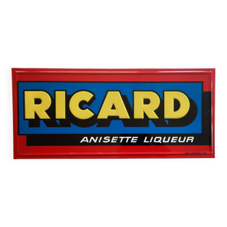 Old ricard anisette liqueur sheet metal plate 49x22cm 70's