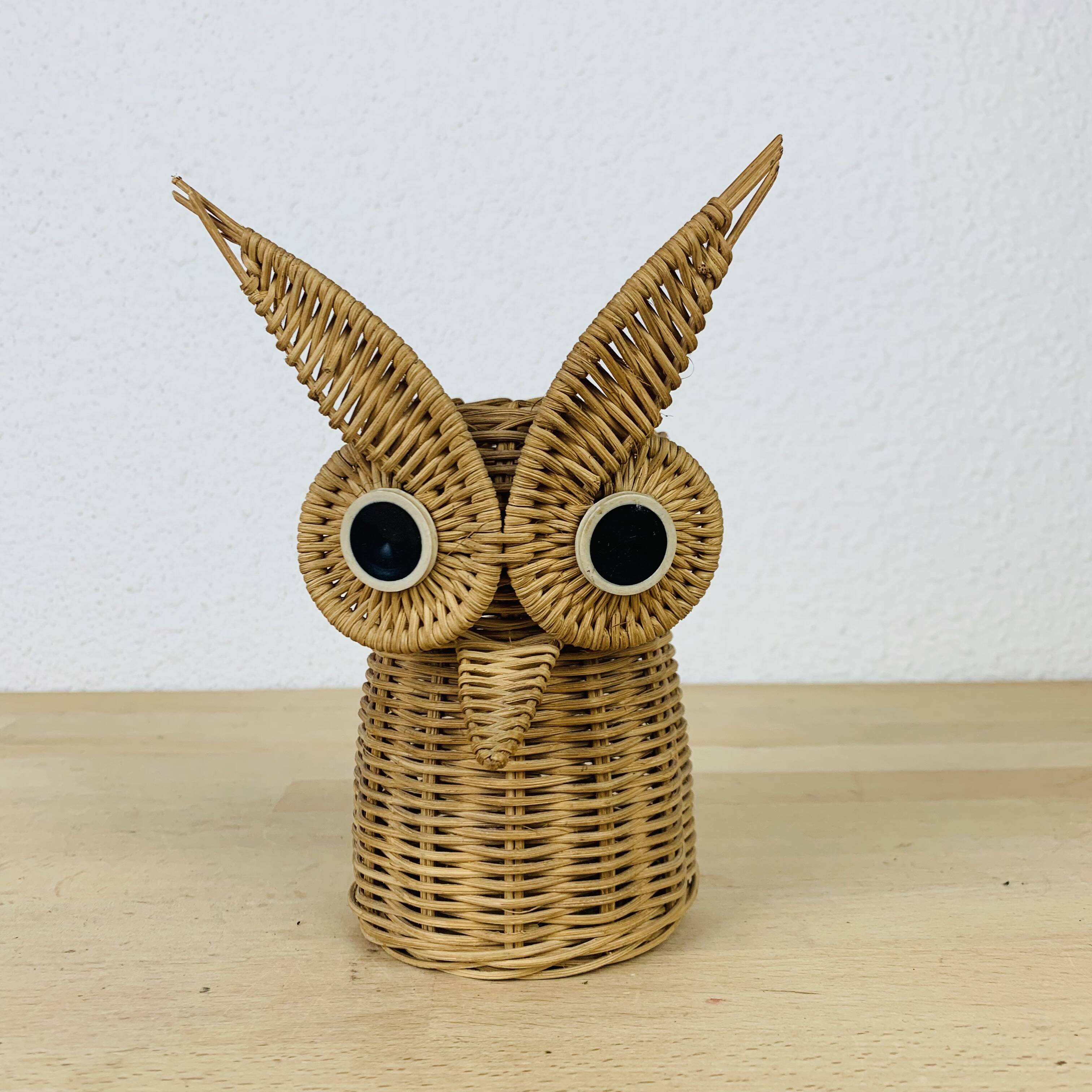 Pot à crayon hibou en osier