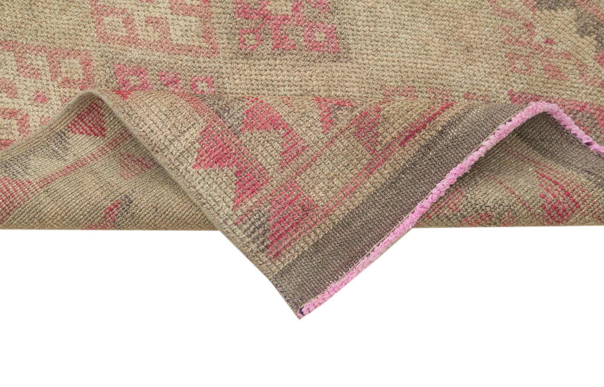 Handmade unique oriental beige runner rug 86 cm x 348 cm