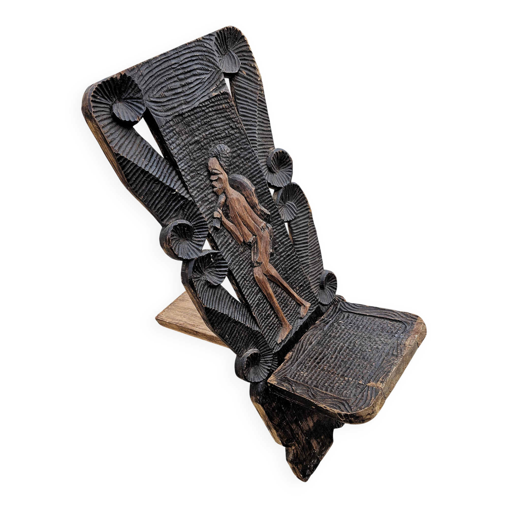Antique carved wood Stargazer chair from the 1890s.